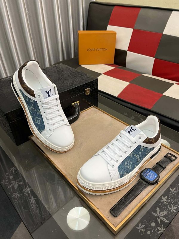 Louis Vuitton LV Trainer Sneaker in Blue Denim Monogram and White Leather