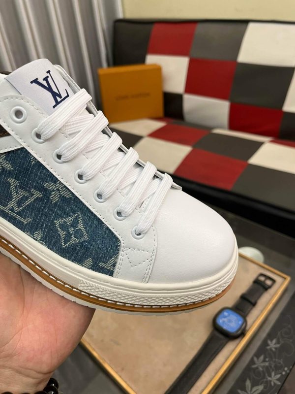 Louis Vuitton LV Trainer Sneaker in Blue Denim Monogram and White Leather