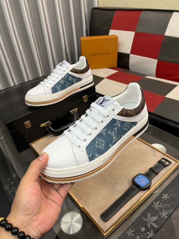 Louis Vuitton LV Trainer Sneaker in Blue Denim Monogram and White Leather