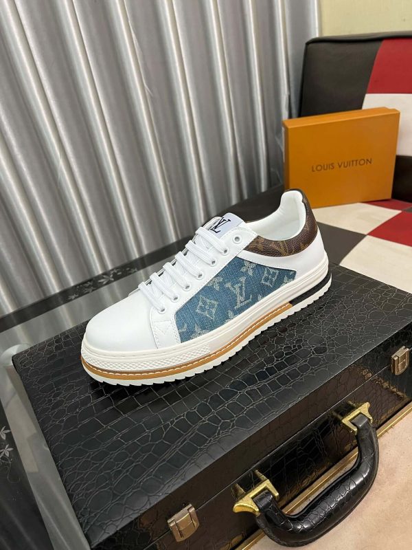 Louis Vuitton LV Trainer Sneaker in Blue Denim Monogram and White Leather