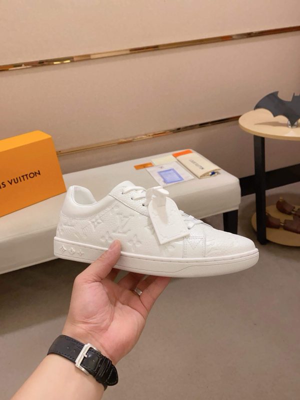 LOUIS VUITTON Luxembourg Sneaker in White Monogram Embossed Leather