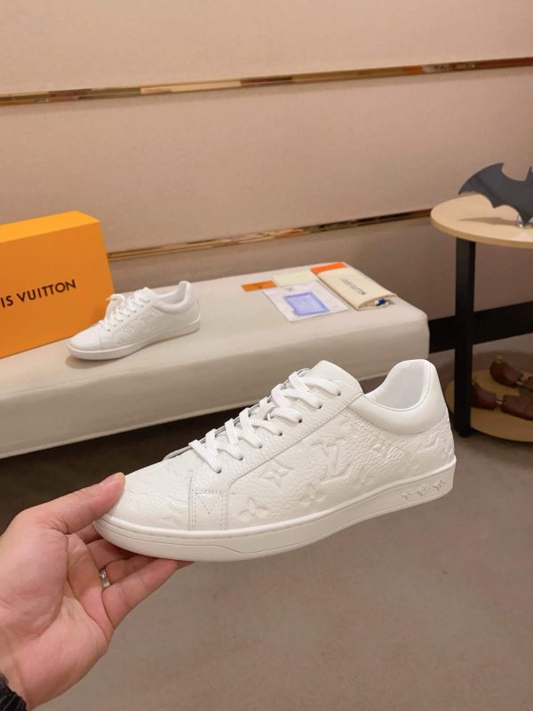 LOUIS VUITTON Luxembourg Sneaker in White Monogram Embossed Leather