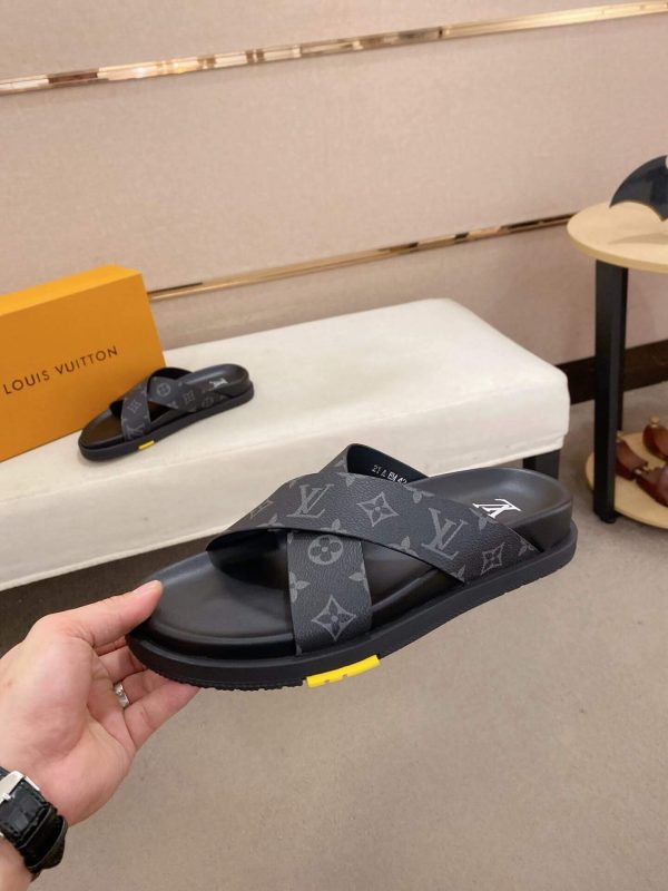 LouisVuittonMen_sBlackMonogramSlides_2 LOUIS VUITTON Men's Monogram Eclipse Canvas Slides