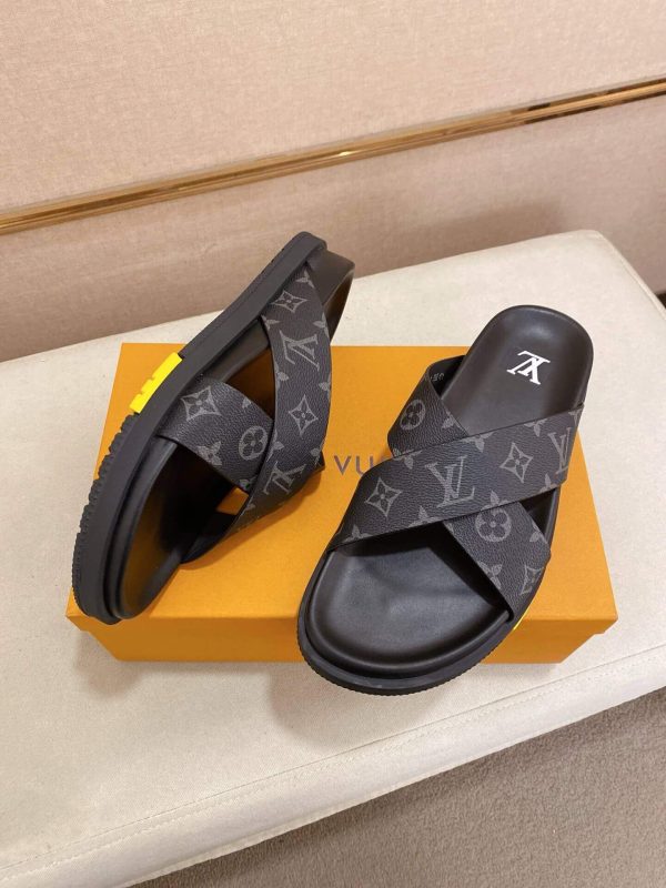 LouisVuittonMen_sBlackMonogramSlides_7 LOUIS VUITTON Men's Monogram Eclipse Canvas Slides