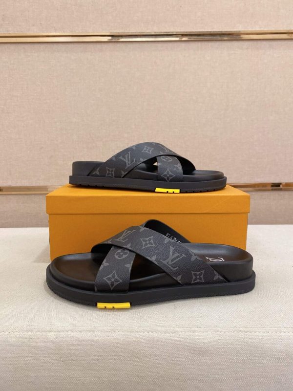 LouisVuittonMen_sBlackMonogramSlides_8 LOUIS VUITTON Men's Monogram Eclipse Canvas Slides
