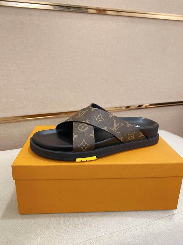LOUIS VUITTON Men's Brown Monogram Canvas Slides