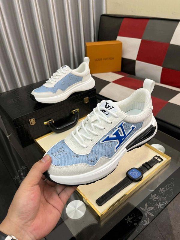 LouisVuittonMen_sSneakers_1_009def85-f6ad-4f9e-b1cb-8cf3074a8daf Louis Vuitton Men's Trainer in White Leather and Blue Monogram Mesh
