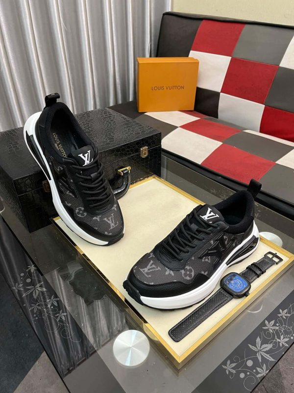 Louis Vuitton Men's Trainer in Black Leather and Monogram Mesh