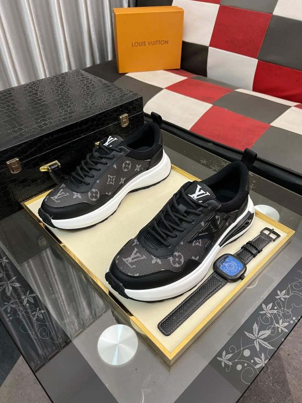 Louis Vuitton Men's Trainer in Black Leather and Monogram Mesh
