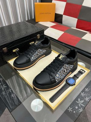 Louis Vuitton Men's Sneakers in Blue Monogram Denim and Black Leather