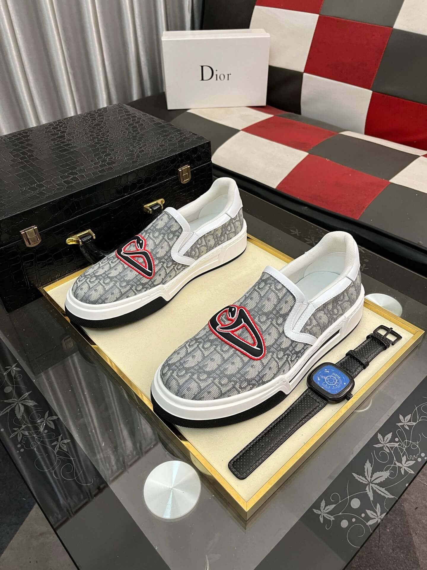 Dior Oblique Jacquard Slip-On Sneaker with Serpent print 1 Dior Oblique Jacquard Slip-On Sneaker with Serpent print