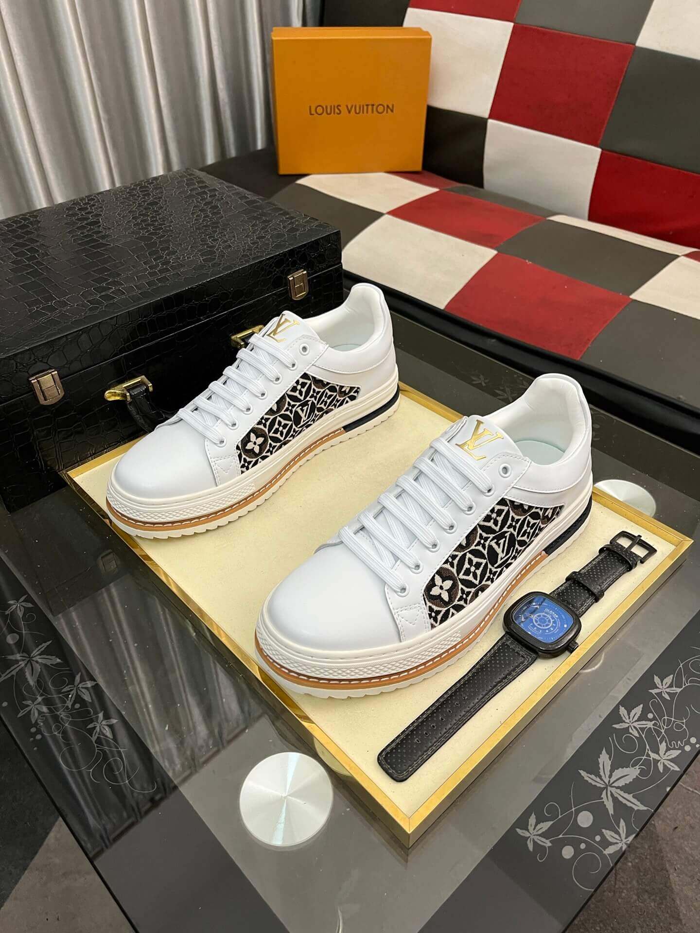 Louis Vuitton Men's Sneakers in Black Monogram Denim and White Leather 1 Louis Vuitton Men's Sneakers in Black Monogram Denim and White Leather