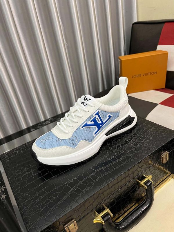 LouisVuittonMen_sSneakers_4_a46ba46f-9e49-40cb-9f02-726350e1a64b Louis Vuitton Men's Trainer in White Leather and Blue Monogram Mesh