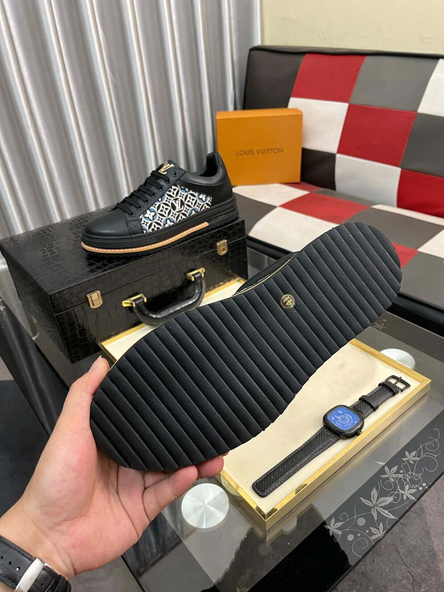 Louis Vuitton Men's Sneakers in Blue Monogram Denim and Black Leather 7 Louis Vuitton Men's Sneakers in Blue Monogram Denim and Black Leather - Image 7