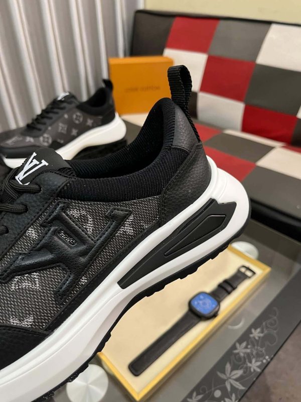 Louis Vuitton Men's Trainer in Black Leather and Monogram Mesh