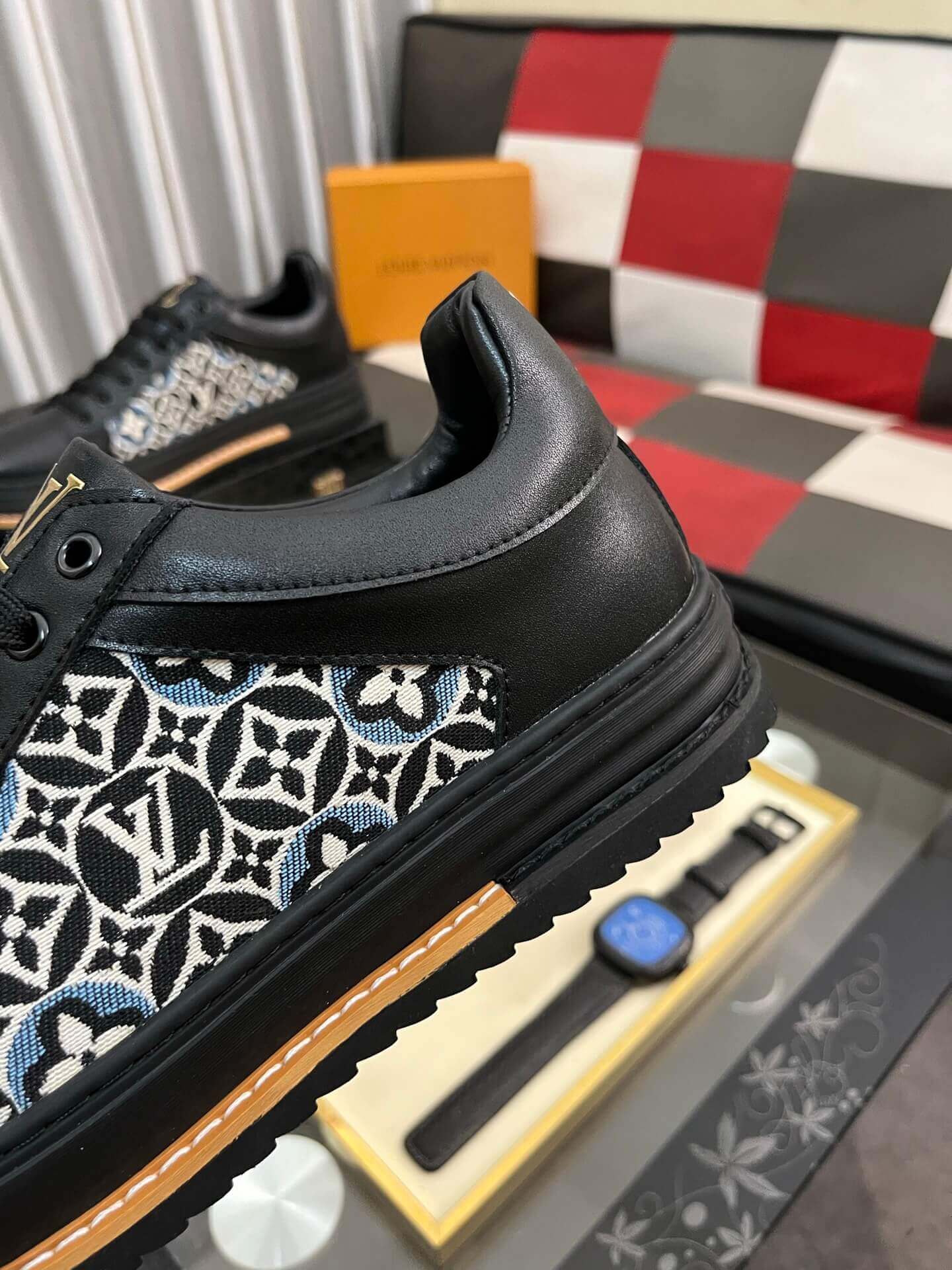 Louis Vuitton Men's Sneakers in Blue Monogram Denim and Black Leather 9 Louis Vuitton Men's Sneakers in Blue Monogram Denim and Black Leather - Image 9