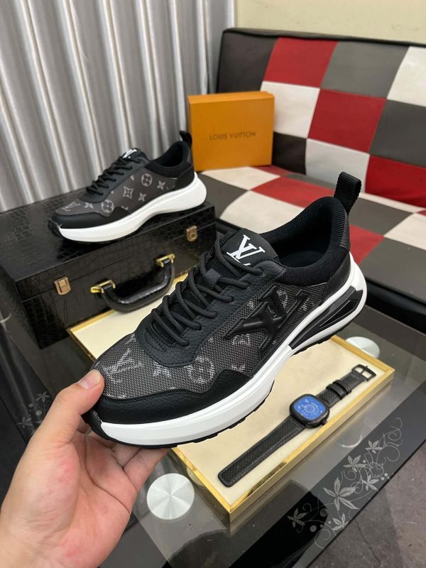 Louis Vuitton Men's Trainer in Black Leather and Monogram Mesh