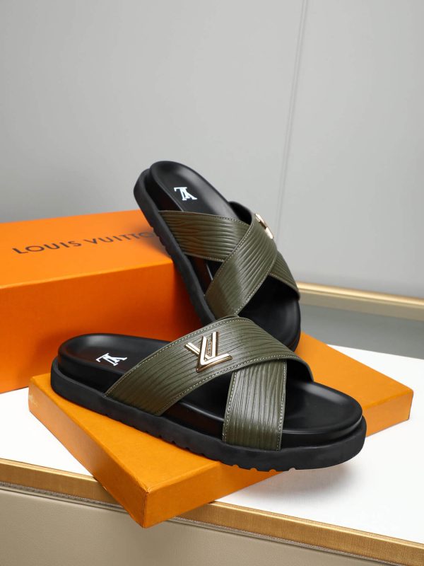 LouisVuittonSlippers_1 Louis Vuitton Men's Green Leather Slippers