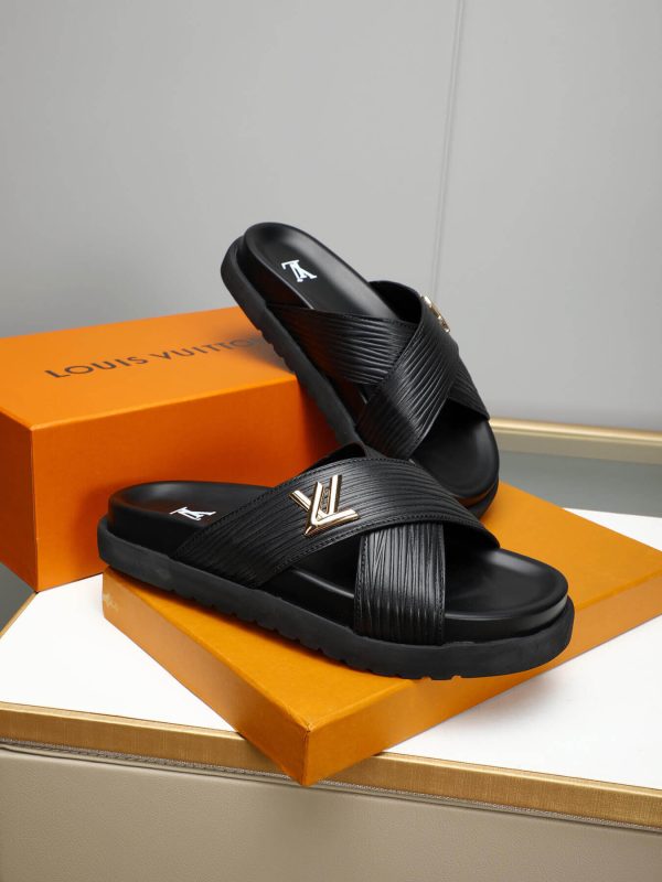 LouisVuittonSlippers_1_c683f6c6-6a8f-4b15-87c3-fc5682ec6da5 Louis Vuitton Men's Black Leather Slippers