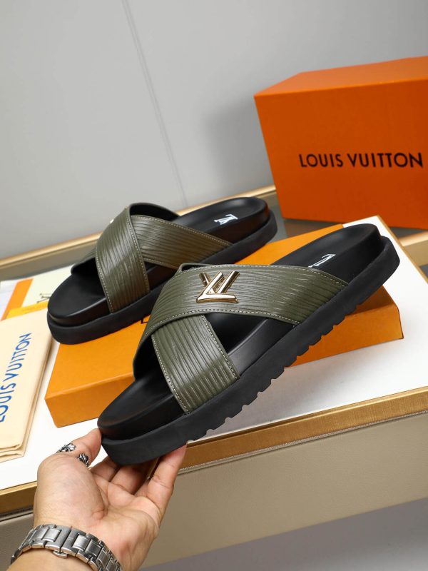 LouisVuittonSlippers_3 Louis Vuitton Men's Green Leather Slippers