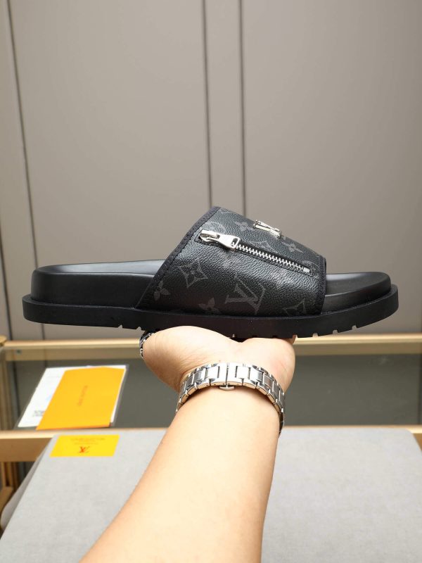 LouisVuittonSlippers_3_ac174fb7-35ac-45b3-a09a-3cffe2cc4b76 Louis Vuitton Men's Black Monogram Canvas Slides