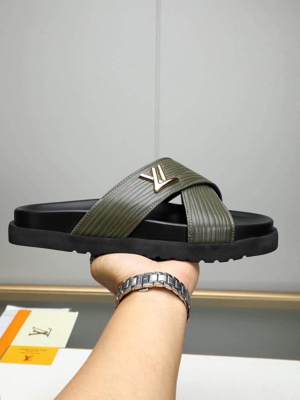 LouisVuittonSlippers_4 Louis Vuitton Men's Green Leather Slippers