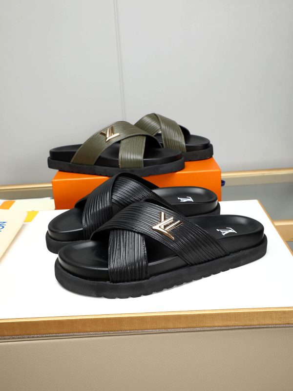 LouisVuittonSlippers_5_b2209502-3ad7-4e97-ae85-9233aca8c3ef Louis Vuitton Men's Black Leather Slippers