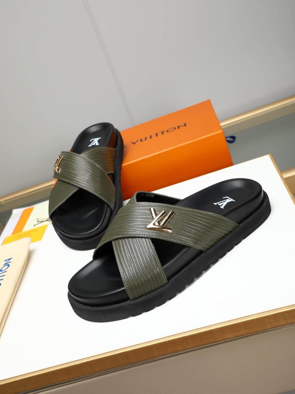 LouisVuittonSlippers_6 Louis Vuitton Men's Green Leather Slippers