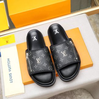 Louis Vuitton Men's Black Monogram Canvas Slides