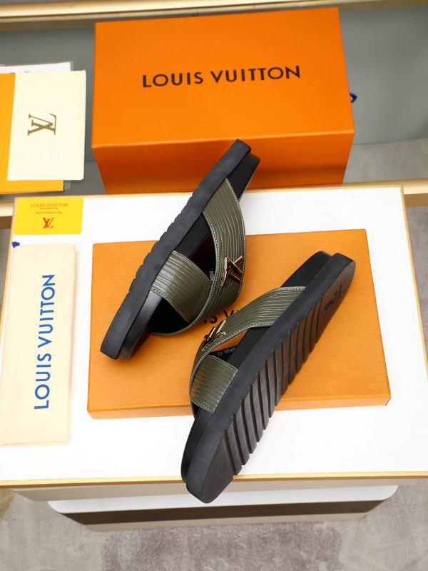 LouisVuittonSlippers_7 Louis Vuitton Men's Green Leather Slippers