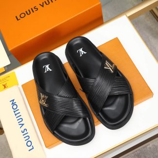 Louis Vuitton Men's Black Leather Slippers