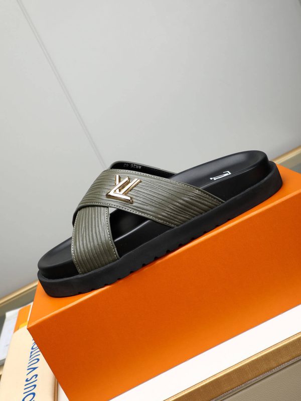 LouisVuittonSlippers_8 Louis Vuitton Men's Green Leather Slippers