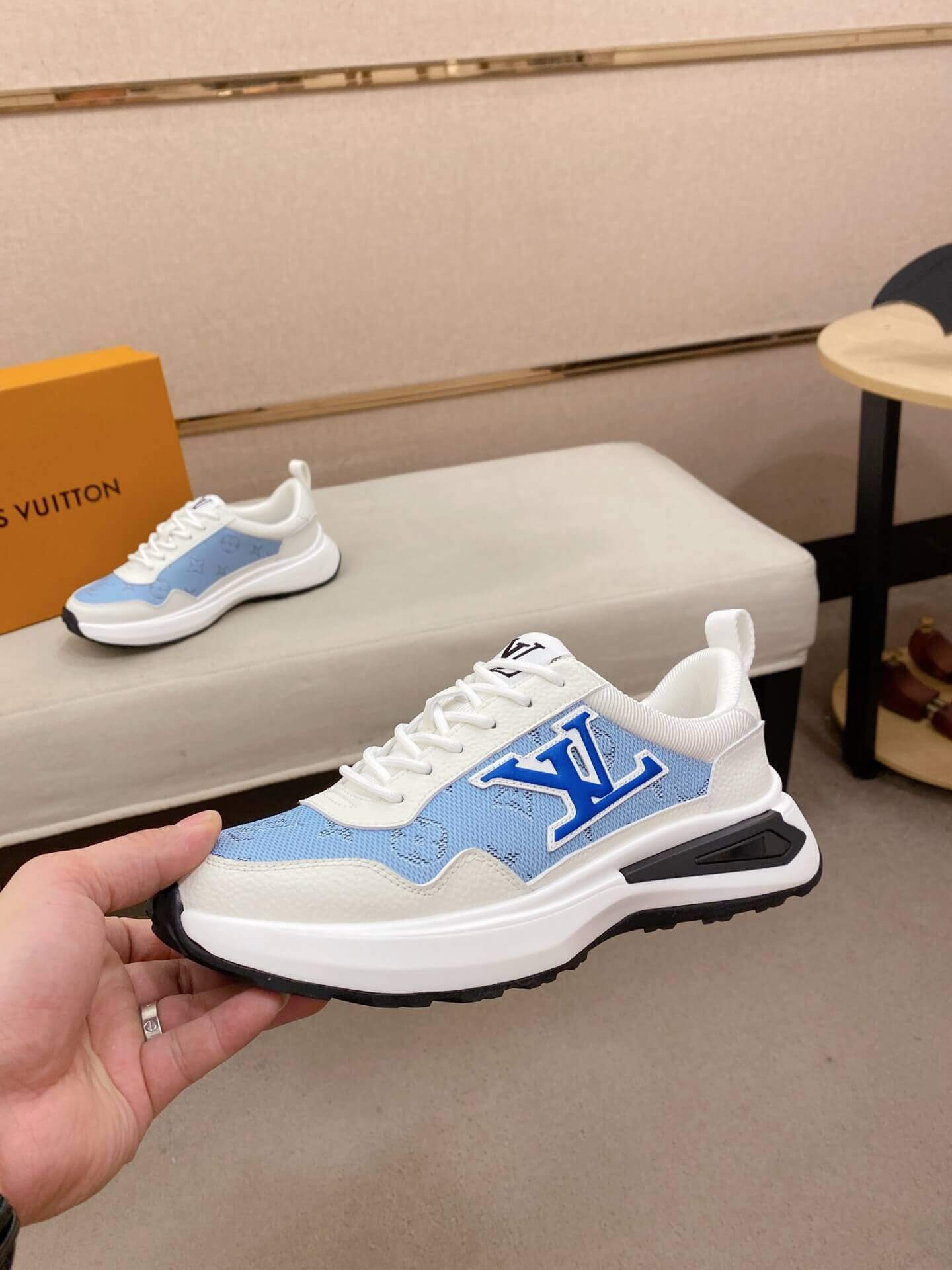 LV Runner Sneaker in Blue and White 4 LV Runner Sneaker in Blue and White - Image 4