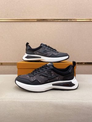 LV Runner Sneaker in Black Leather and Brown Mesh