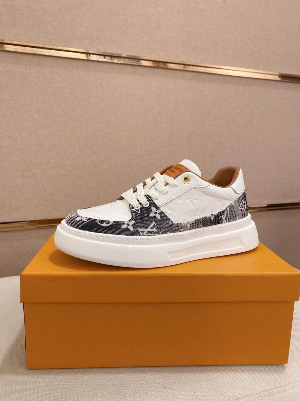 LV Beverly Hills Sneaker Black Monogram Canvas and White Leather