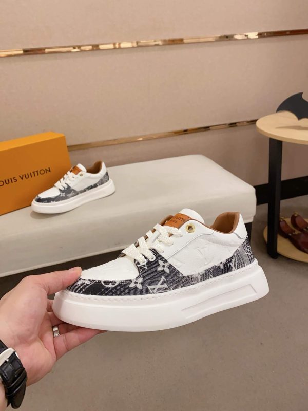 LV Beverly Hills Sneaker Black Monogram Canvas and White Leather