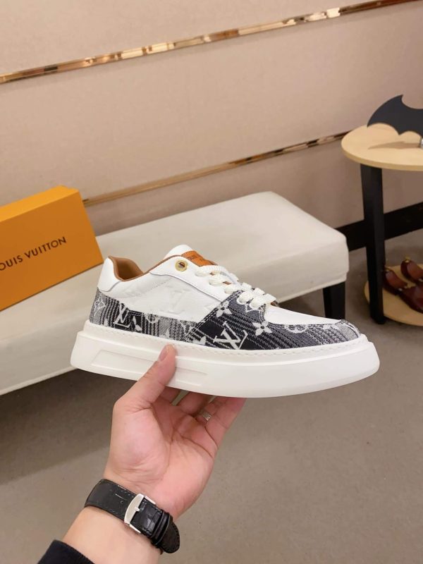 LV Beverly Hills Sneaker Black Monogram Canvas and White Leather
