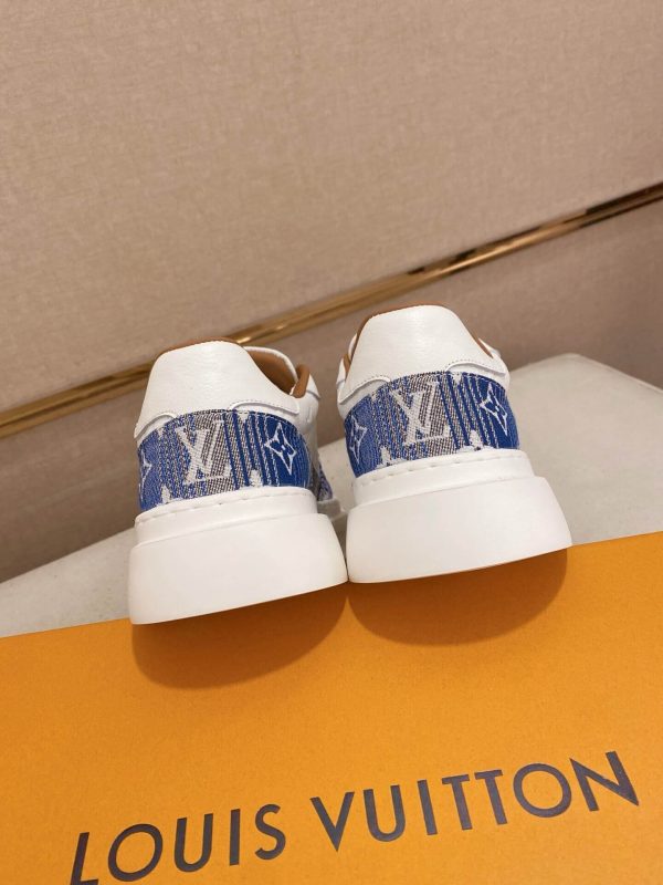 LV Beverly Hills Sneaker Blue Monogram Denim and White Leather