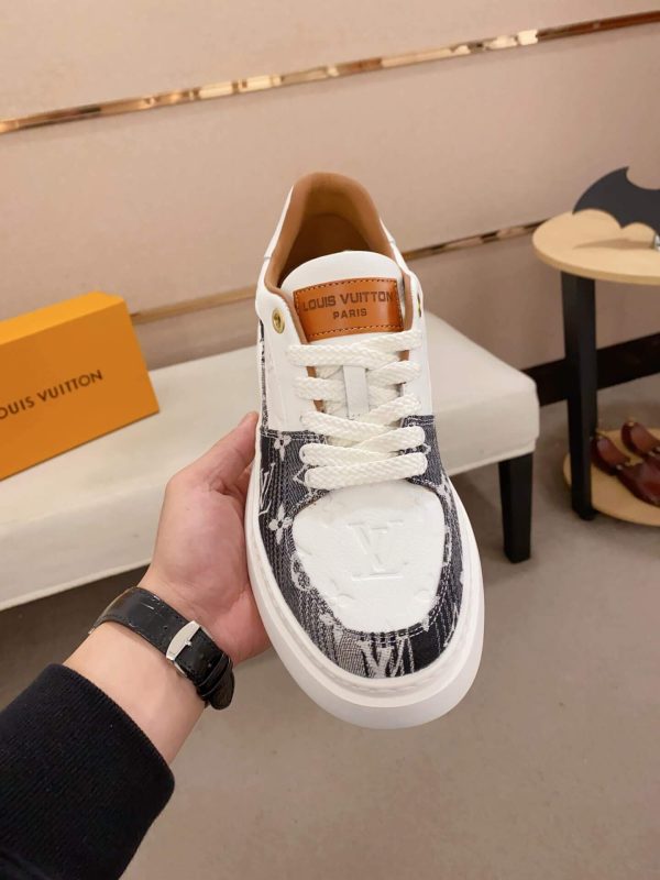 LV Beverly Hills Sneaker Black Monogram Canvas and White Leather
