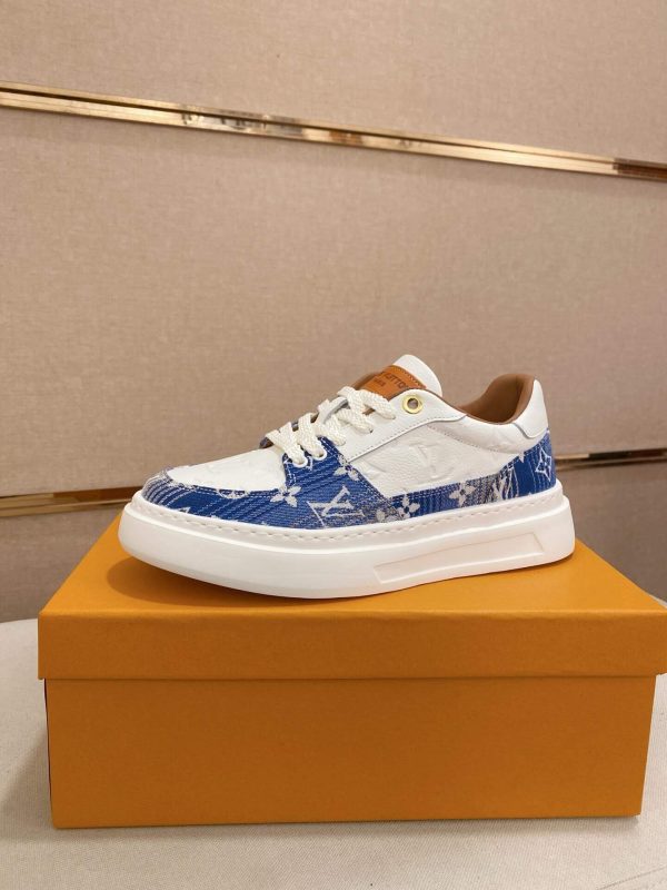 LV Beverly Hills Sneaker Blue Monogram Denim and White Leather