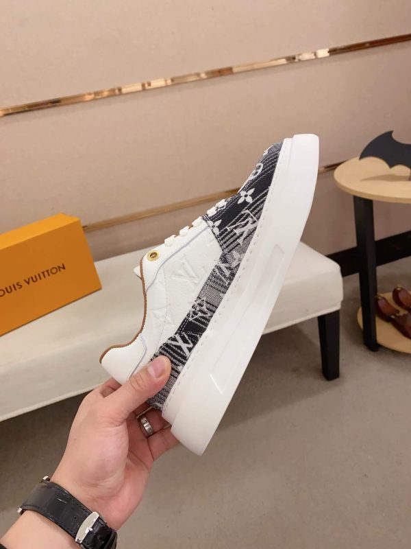 LV Beverly Hills Sneaker Black Monogram Canvas and White Leather