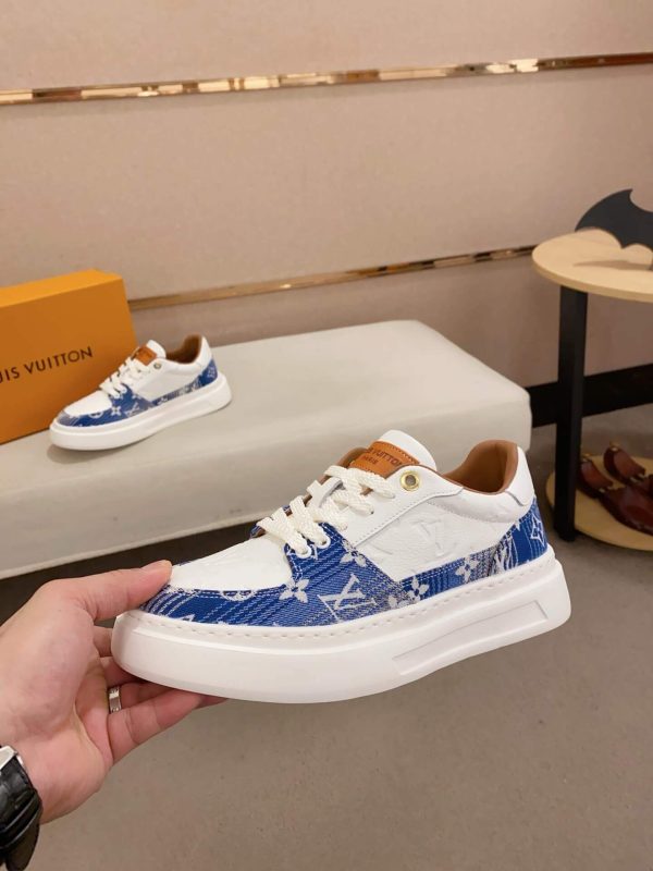 LV Beverly Hills Sneaker Blue Monogram Denim and White Leather