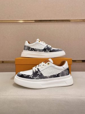 LV Beverly Hills Sneaker Black Monogram Canvas and White Leather