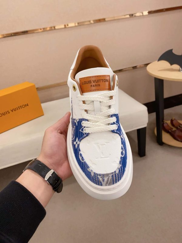 LV Beverly Hills Sneaker Blue Monogram Denim and White Leather