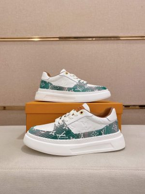 LV Beverly Hills Sneaker Green Monogram Denim and White Leather