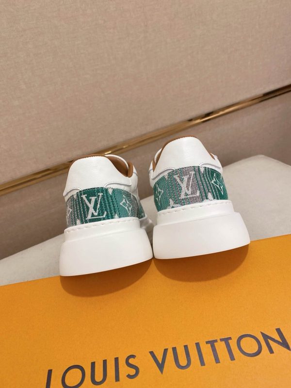 LV Beverly Hills Sneaker Green Monogram Denim and White Leather