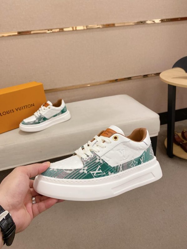 LV Beverly Hills Sneaker Green Monogram Denim and White Leather