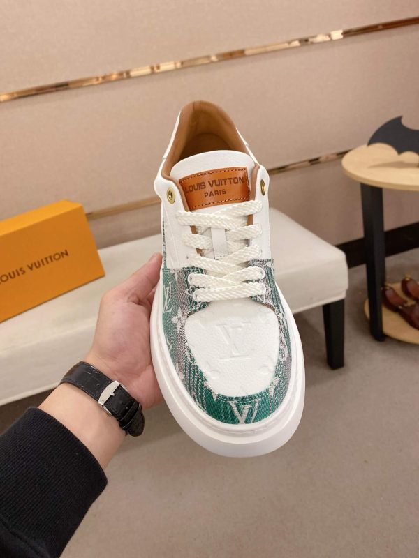 LV Beverly Hills Sneaker Green Monogram Denim and White Leather