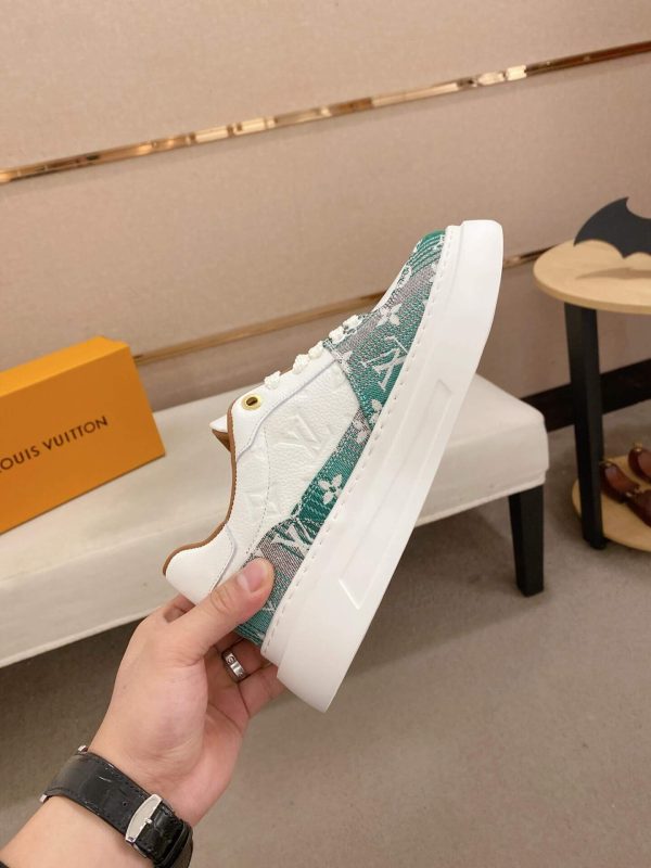 LV Beverly Hills Sneaker Green Monogram Denim and White Leather