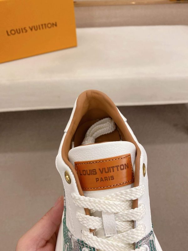 LV Beverly Hills Sneaker Green Monogram Denim and White Leather